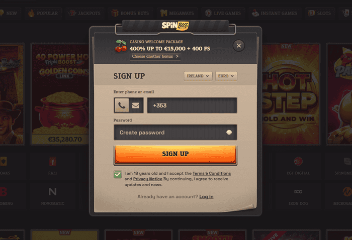 Register at SpinBoss Online Casino 