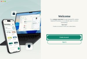 ExpressKeys macOS app interface, showing the main login screen. The "Create Account" button is highlighted.