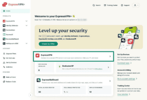 ExpressVPN+ dashboard showing ExpressVPN highlighted.