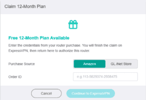 Fortify Claim 12-Month Plan screen with Amazon selected as the purchase source and an Order ID field.