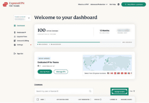 ExpressVPN for Teams admin dashboard, showing a highlighted "Assign Users" button.