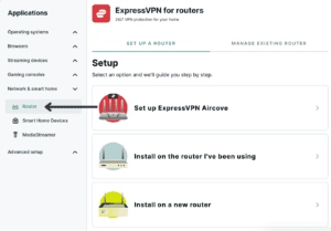 ExpressVPN+ Portal setup screen with Router option highlighted.