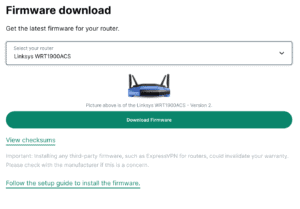 Firmware download screen in the ExpressVPN+ Portal.