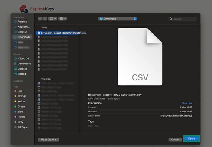 Import von Bitwarden zu ExpressKeys.