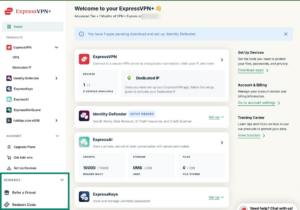 ExpressVPN+ dashboard showing Rewards highlighted.
