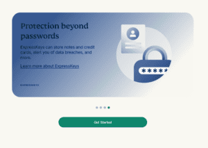 ExpressKeys' browser extension welcome screen, with a "Get Started" button at the bottom.