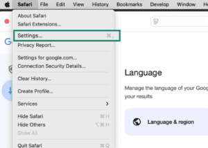  Click “Safari,” then click “Preferences…”