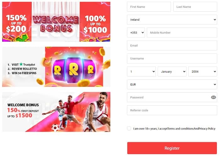 Sign Up Form and Welcome Bonus 