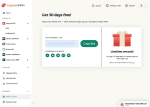 ExpressVPN+ dashboard showing Refer a Friend page.