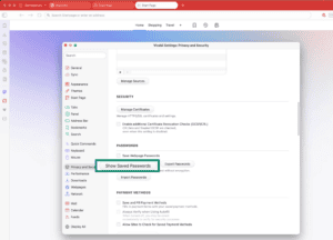 Vivaldi browser showing saved passwords button highlighted.