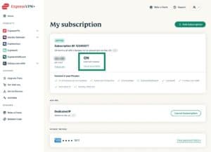 ExpressVPN My subscription page highlighting the auto-renewal status.