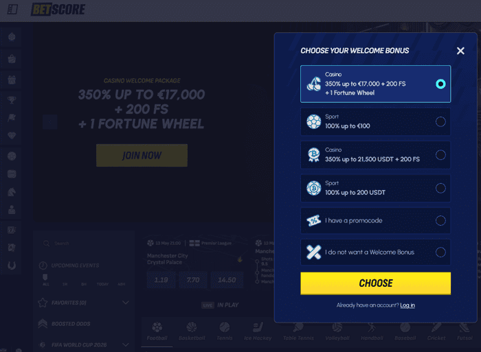 BetScore Register and Login 