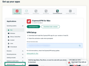 The "Advanced setup" option in the setup page on the ExpressVPN+ portal.