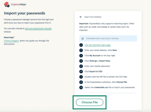 Import data from Dashlane to ExpressKeys.