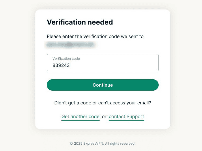 ExpressVPN's Verification needed page on desktop.