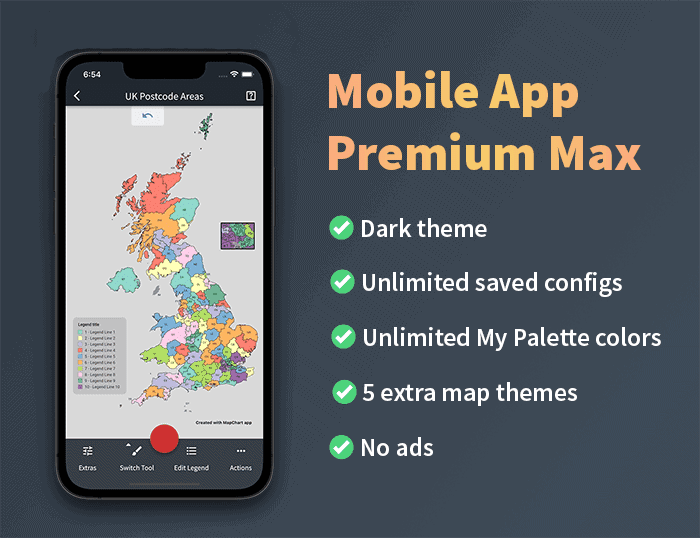 The Premium Max version of the MapChart mobile app