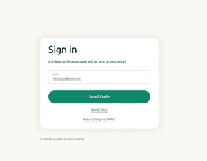 ExpressVPN dashboard login screen showing the email field.
