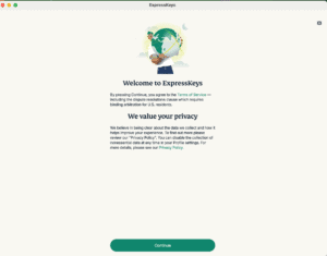ExpressKeys macOS interface, showing the welcome screen.