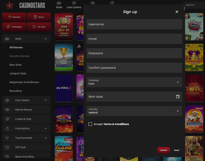 CasinoStars Register & Login 