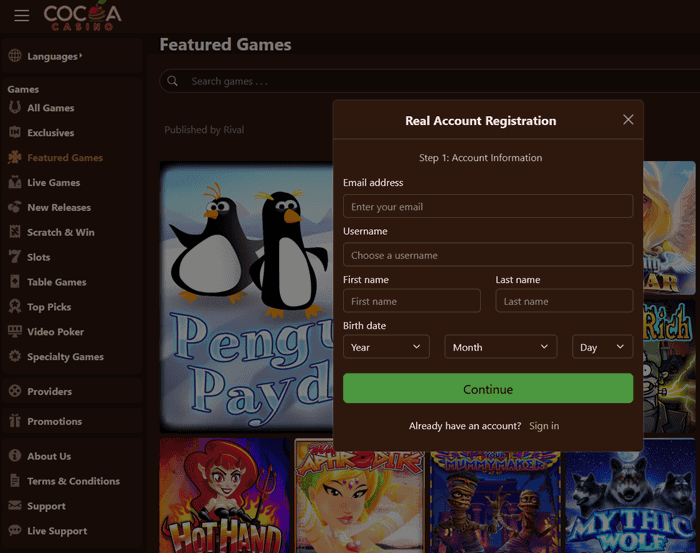 Cocoa casino login