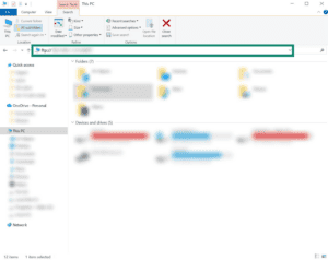File explorer on Windows 10, showing a highlighted address bar.