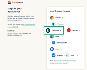 Import data from Dashlane to ExpressKeys.
