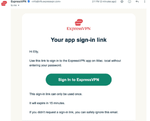 ExpressVPN email showing the "Sign In to ExpressVPN" button.