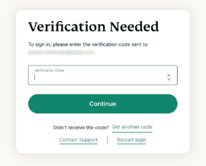 The ExpressVPN+ portal sign-in screen, showing the field to enter a verification code.