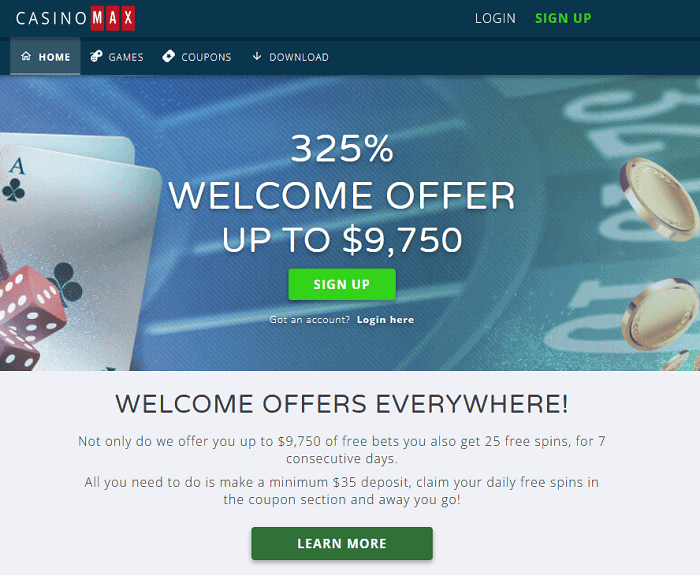 CasinoMax free spins and free chips 