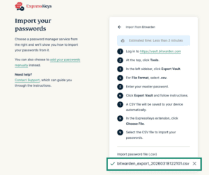 Import from Bitwarden to ExpressKeys.