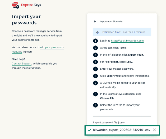Import von Bitwarden zu ExpressKeys.