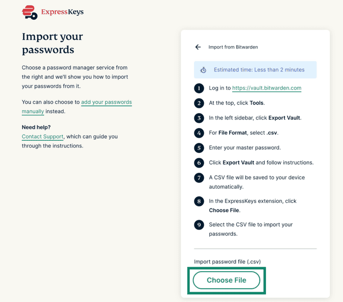 Import von Bitwarden zu ExpressKeys.