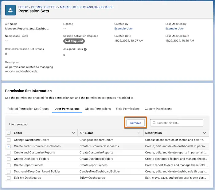 permission set’s summary