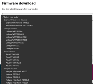 ExpressVPN router firmware download dropdown menu.
