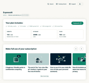 ExpressVPN+ dashboard showing ExpressAI insights.