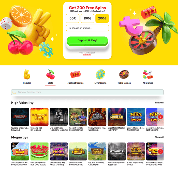 Tuplaus 200 free spins 