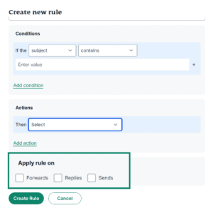 The Create new rule dialog box, showing the Conditions field.