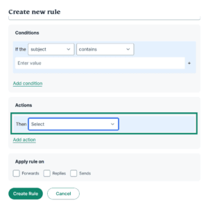 The Create new rule dialog box, showing the Conditions field.