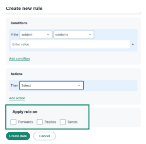 The Create new rule dialog box, showing the Conditions field.