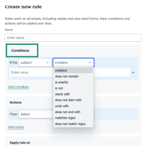 The Create new rule dialog box, showing the Name field.