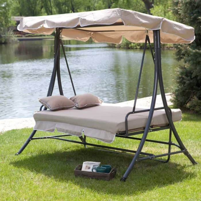 15 Beautiful Hanging Swing Beds - Portable patio bed. Outdoor home decorating ideas.