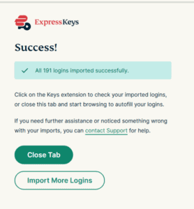 ExpressKeys browser extension import data from Brave.