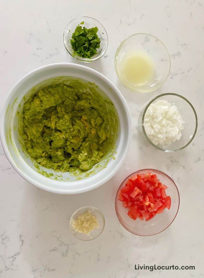 Easy Texas Guacamole ingredients in bowls.
