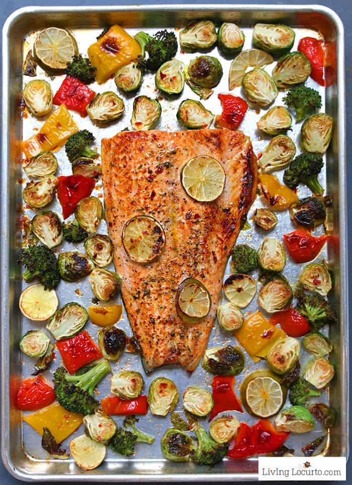 Easy Roasted Brussels Sprouts Recipe with Sheet Pan Chili Lime Salmon