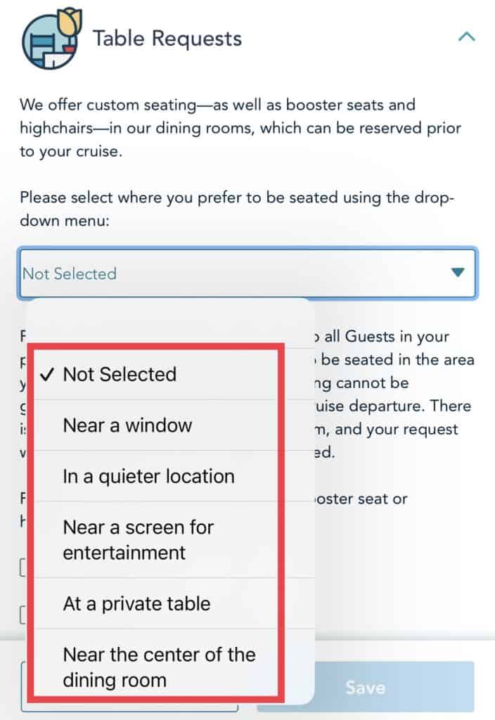 New Choose Your Dining Location Disney Cruise Line Special Requests