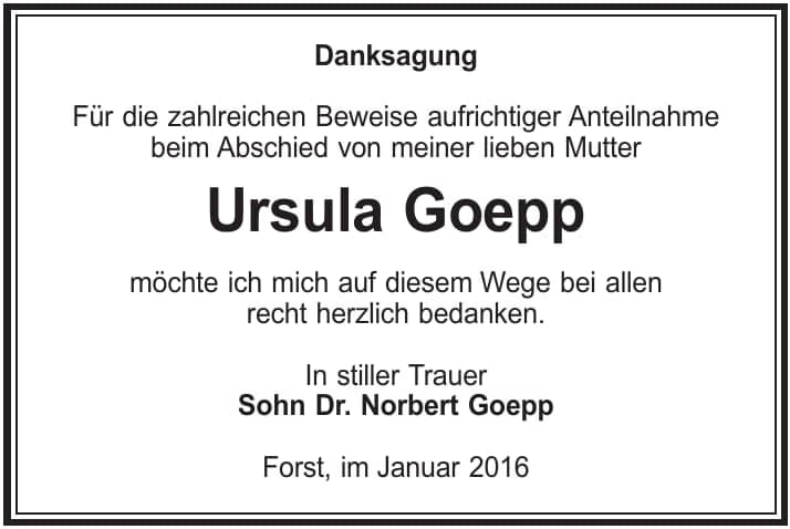 Danksagung Ursula Goepp