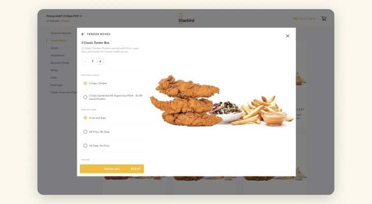 Screenshot of Starbird's online ordering experience powered by Thanx