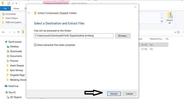 Select destination to unzip the file in the post how to unzip a file on a PC