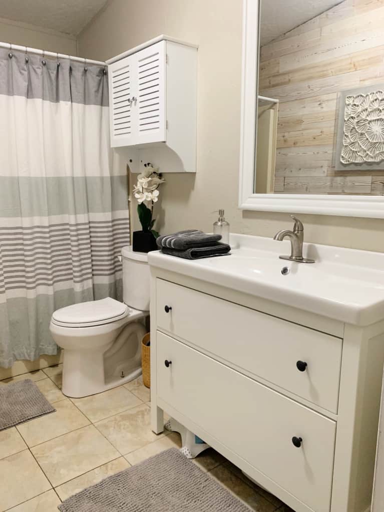 small bathroom in neutral tones