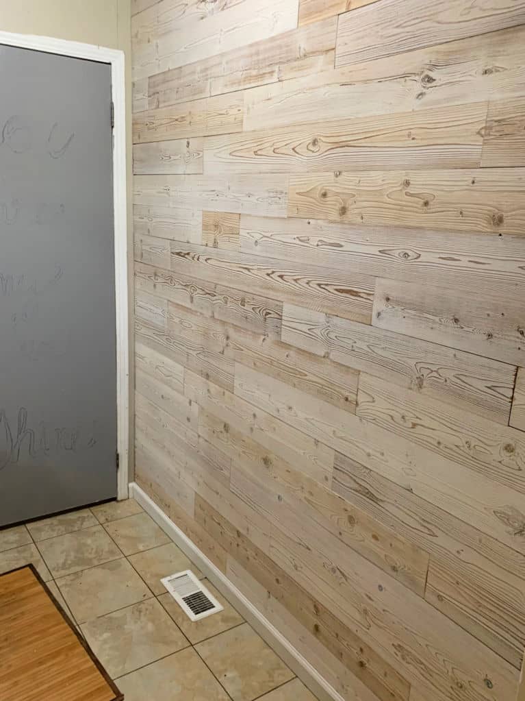wood plank wall, faux shiplap complete.